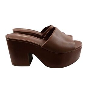 Larroude Miso Platform Mule Sandals Womens 8 Caramel Brown Leather Chunky Modern